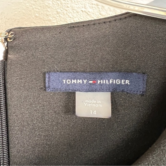TOMMY HILFIGER Navy Fitted Dress with Flare Skirt. Invisible Zipper w/Logo Pull - Picture 4 of 6